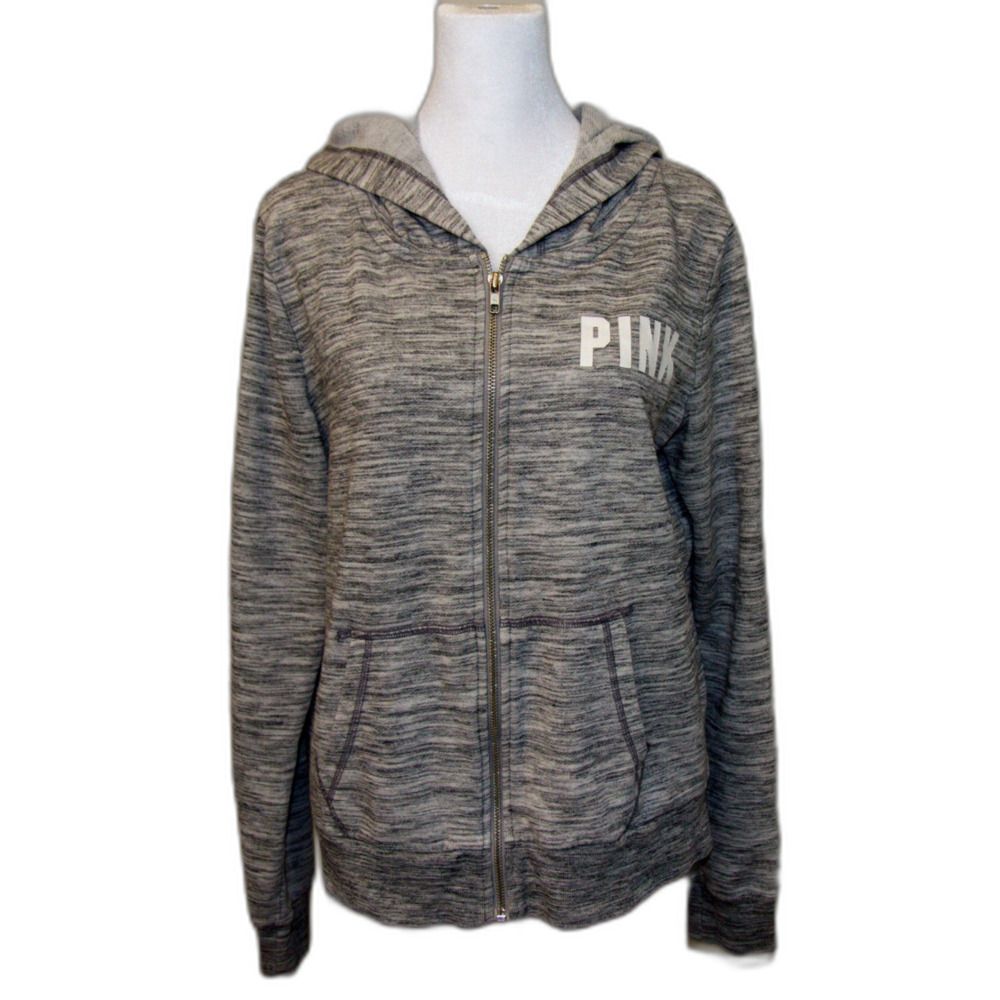 PINK by Victoria's Secret Grey Oversized Full Zip Hoodie with Pockets size L